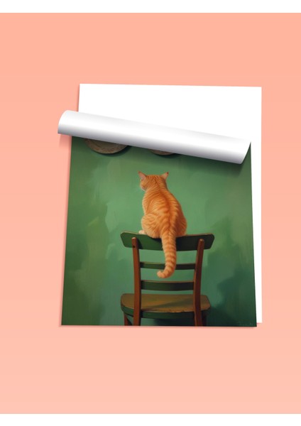 Çerçevesiz Poster, Sandalye Üstünde Kedi–yeşil Arka Plan, Yatak Odası Dekoru Poster No: 108102 fiyatları