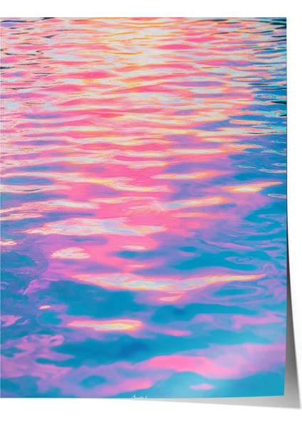 Çerçevesiz Poster, Pembe Mavi Dalgalar Soyut Sanat, Banyo Dekoru Poster No: 108407