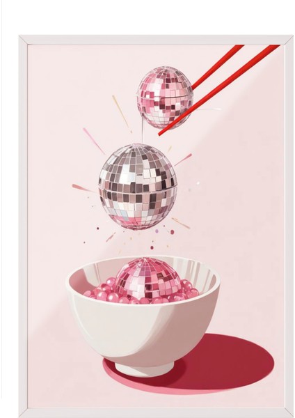 Beyaz Çerçeveli Tablo, Çiftli Tatlı Kup – Dondurma Deseni, Mutfak Dekoru Poster No: 109442