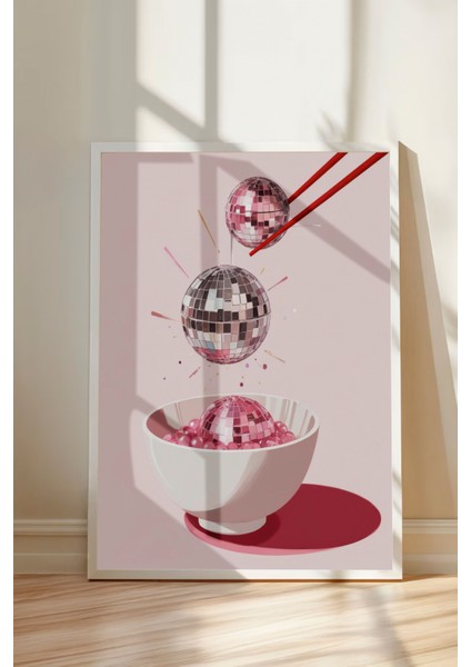 Beyaz Çerçeveli Tablo, Çiftli Tatlı Kup – Dondurma Deseni, Mutfak Dekoru Poster No: 109442 modelleri