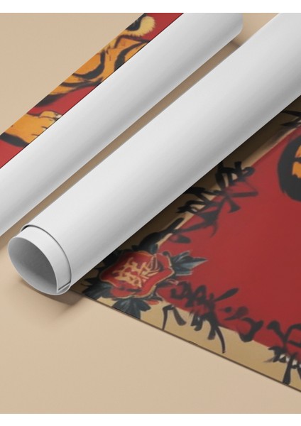 Çerçevesiz Poster, Kaplan Desenli Kırmızı Arka Plan, Ofis Dekoru Poster No: 109611 fırsatları