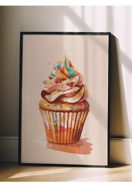 Siyah Çerçeveli Tablo, Cupcake Illüstrasyonu – Renkli Tatlı, Mutfak Dekoru Poster No: 109426 fiyatları