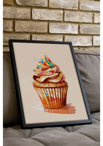 Siyah Çerçeveli Tablo, Cupcake Illüstrasyonu – Renkli Tatlı, Mutfak Dekoru Poster No: 109426 indirimleri