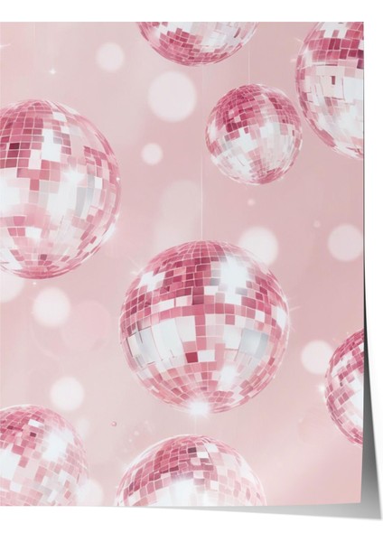 Çerçevesiz Poster, Parlayan Cam Küre Efekti – Pembe Fon, Yatak Odası Dekoru Poster No: 109523