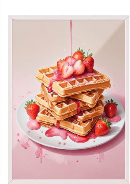 Beyaz Çerçeveli Tablo, Kremalı Tatlı Illüstrasyonu, Mutfak Dekoru Poster No: 109455