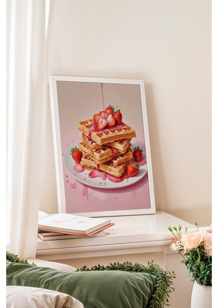 Beyaz Çerçeveli Tablo, Kremalı Tatlı Illüstrasyonu, Mutfak Dekoru Poster No: 109455 fiyatları