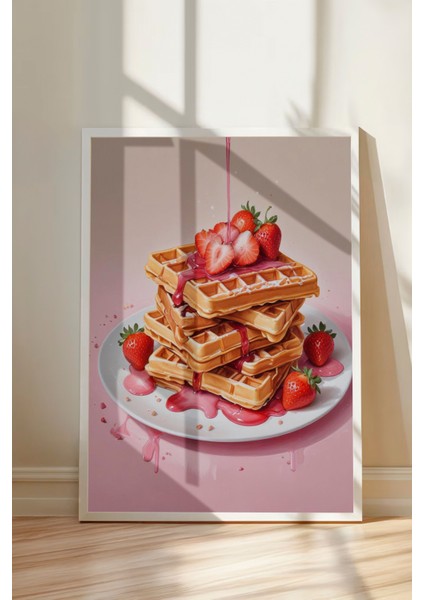 Beyaz Çerçeveli Tablo, Kremalı Tatlı Illüstrasyonu, Mutfak Dekoru Poster No: 109455 modelleri