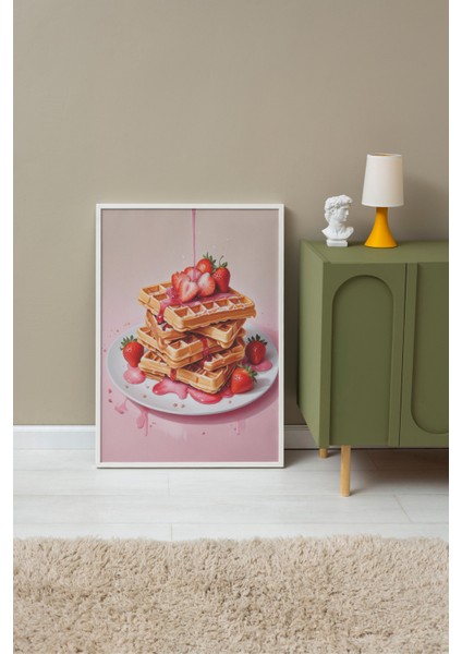 Beyaz Çerçeveli Tablo, Kremalı Tatlı Illüstrasyonu, Mutfak Dekoru Poster No: 109455 fırsatları