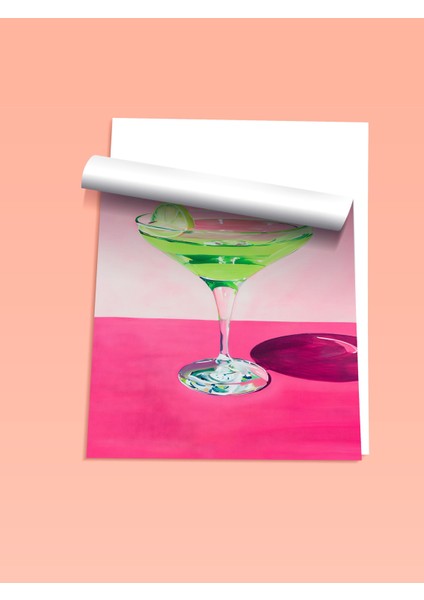 Çerçevesiz Poster, Yeşil Martini Bardak Illüstrasyonu, Mutfak Dekoru Poster No: 107990 fiyatları