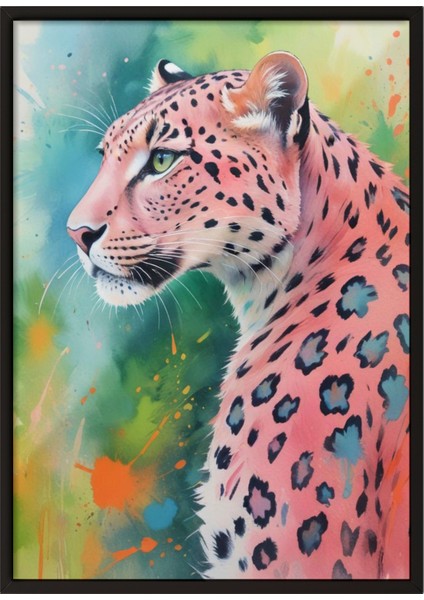 Siyah Çerçeveli Tablo, Mavi Leopar Portresi, Yatak Odası Dekoru Poster No: 109623