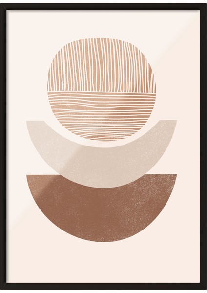 Siyah Çerçeveli Tablo, Bej Renkli Modern Formlar Abstrakt Çizim, Salon Dekoru Poster No: 107958