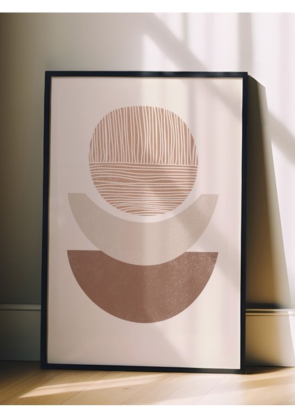 Siyah Çerçeveli Tablo, Bej Renkli Modern Formlar Abstrakt Çizim, Salon Dekoru Poster No: 107958 fiyatları