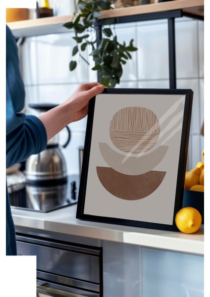 Siyah Çerçeveli Tablo, Bej Renkli Modern Formlar Abstrakt Çizim, Salon Dekoru Poster No: 107958 modelleri