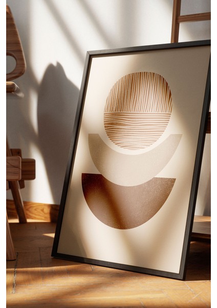Siyah Çerçeveli Tablo, Bej Renkli Modern Formlar Abstrakt Çizim, Salon Dekoru Poster No: 107958 fırsatları