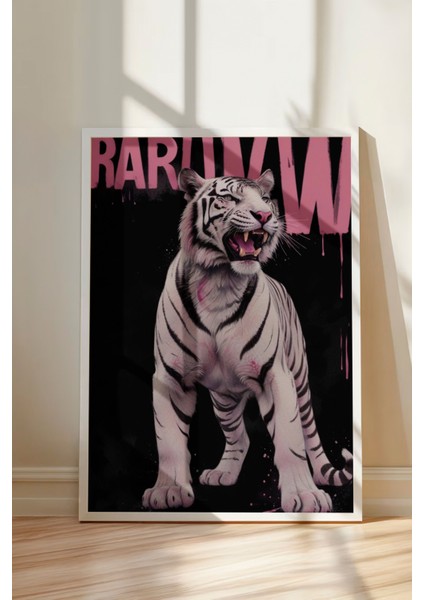 Beyaz Çerçeveli Tablo, Tipografi ve Kaplan Kombinasyonu, Genç Odası Dekoru Poster No: 109642 modelleri
