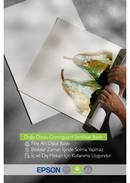 Beyaz Çerçeveli Tablo, Armut Çifti Detaylı Gerçekçi Stil, Mutfak Dekoru Poster No: 109538