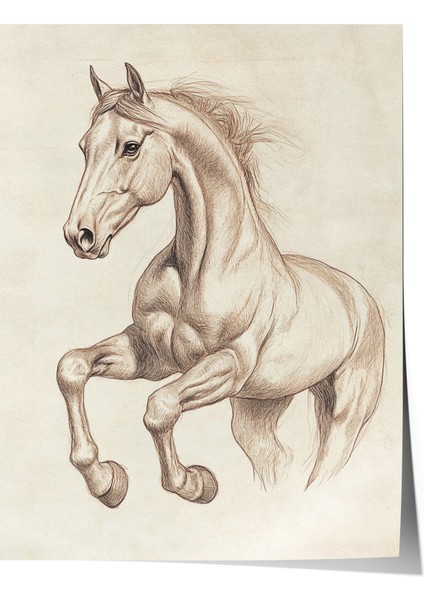 Çerçevesiz Poster, Yalnız At Portresi – Sanatsal Stil, Yatak Odası Dekoru Poster No: 109043