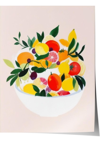 Çerçevesiz Poster, Meyve Salatası Çizimi, Mutfak Dekoru Poster No: 109350