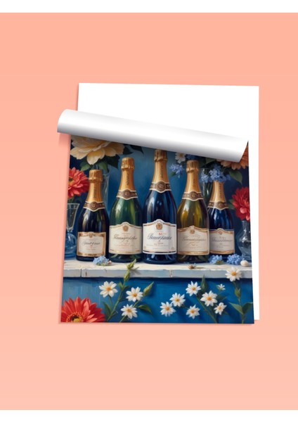 Çerçevesiz Poster, Şarap Şişeleri ve Çiçekler, Salon Dekoru Poster No: 109605 fiyatları