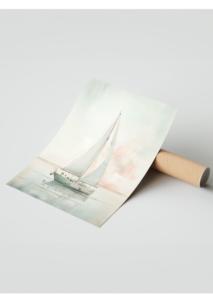 Çerçevesiz Poster, Yelkenli Tekne Pastel Tonlarda, Yatak Odası Dekoru Poster No: 108079 modelleri