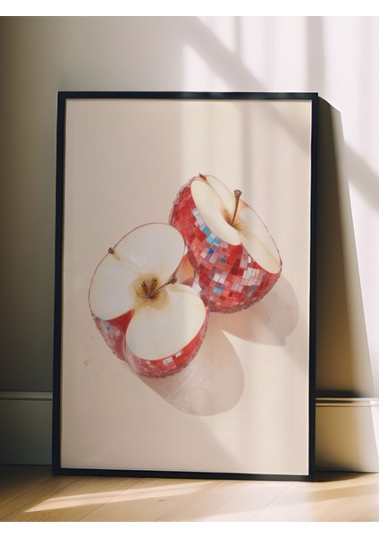 Siyah Çerçeveli Tablo, Elma Parçası Minimalist Çizim, Mutfak Dekoru Poster No: 109542 fiyatları