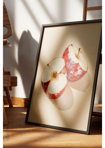 Siyah Çerçeveli Tablo, Elma Parçası Minimalist Çizim, Mutfak Dekoru Poster No: 109542 fırsatları