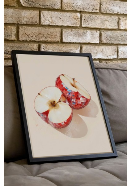 Siyah Çerçeveli Tablo, Elma Parçası Minimalist Çizim, Mutfak Dekoru Poster No: 109542 indirimleri