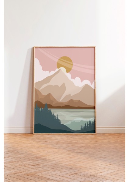 Ahşap Çerçeveli Tablo, Yeşil Tonlarda Minimal Doğa Manzarası, Salon Dekoru Poster No: 107956 modelleri