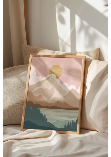 Ahşap Çerçeveli Tablo, Yeşil Tonlarda Minimal Doğa Manzarası, Salon Dekoru Poster No: 107956 indirimleri