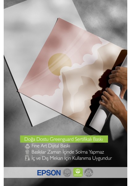 Ahşap Çerçeveli Tablo, Yeşil Tonlarda Minimal Doğa Manzarası, Salon Dekoru Poster No: 107956