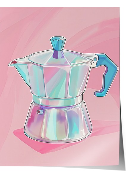 Çerçevesiz Poster, Pembe Moka Pot – Italyan Kahve Makinesi, Mutfak Dekoru Poster No: 108080