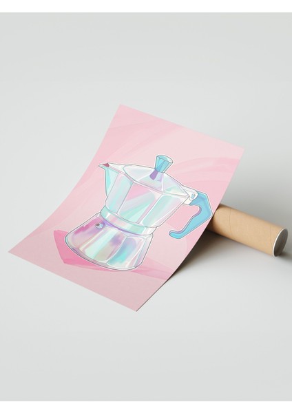 Çerçevesiz Poster, Pembe Moka Pot – Italyan Kahve Makinesi, Mutfak Dekoru Poster No: 108080 modelleri