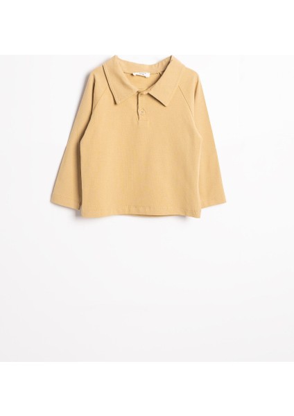 Polo Yaka Uzun Kollu Tişört – Hardal Sarı