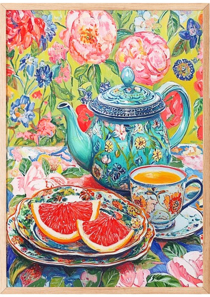 Ahşap Çerçeveli Tablo, Renkli Meyve Deseni Çizimi, Mutfak Dekoru Poster No: 109225