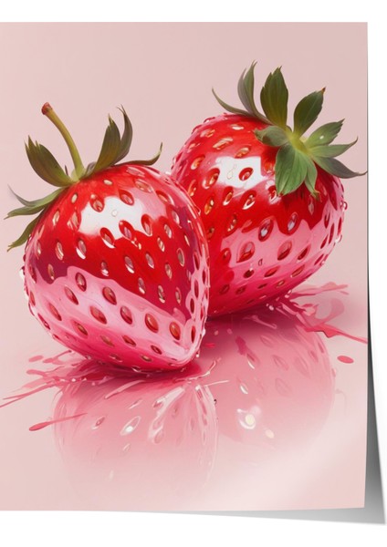 Çerçevesiz Poster, Çilek Detaylı Gerçekçi Çizim, Mutfak Dekoru Poster No: 109412