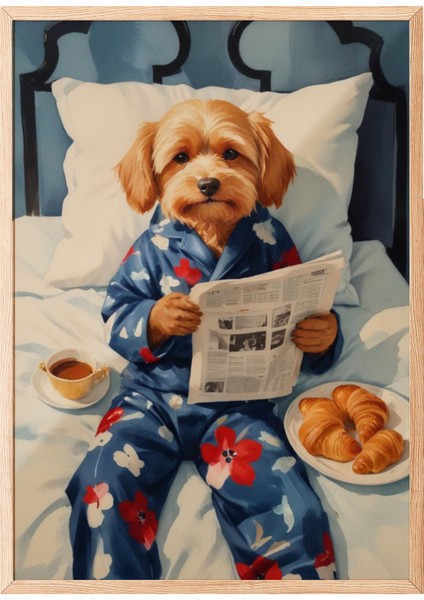 Ahşap Çerçeveli Tablo, Ceketli Köpek Illüstrasyonu, Genç Odası Dekoru Poster No: 109697