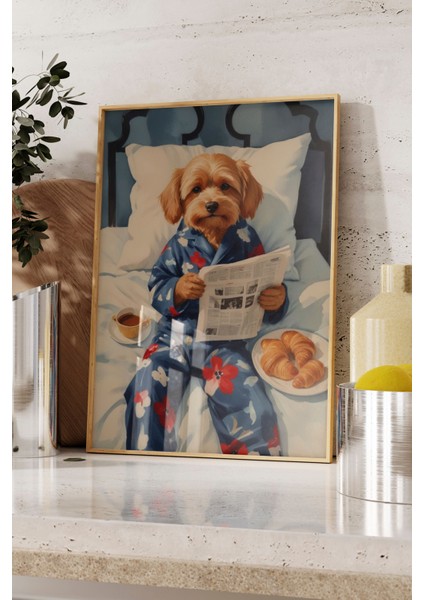 Ahşap Çerçeveli Tablo, Ceketli Köpek Illüstrasyonu, Genç Odası Dekoru Poster No: 109697 fırsatları