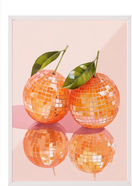 Beyaz Çerçeveli Tablo, Turuncu Mandalina Illüstrasyonu, Mutfak Dekoru Poster No: 109341