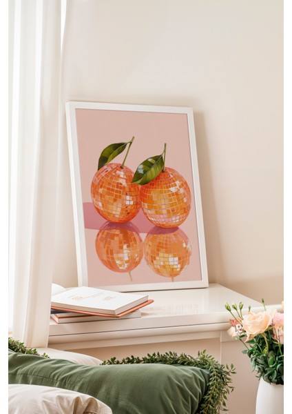 Beyaz Çerçeveli Tablo, Turuncu Mandalina Illüstrasyonu, Mutfak Dekoru Poster No: 109341 fiyatları