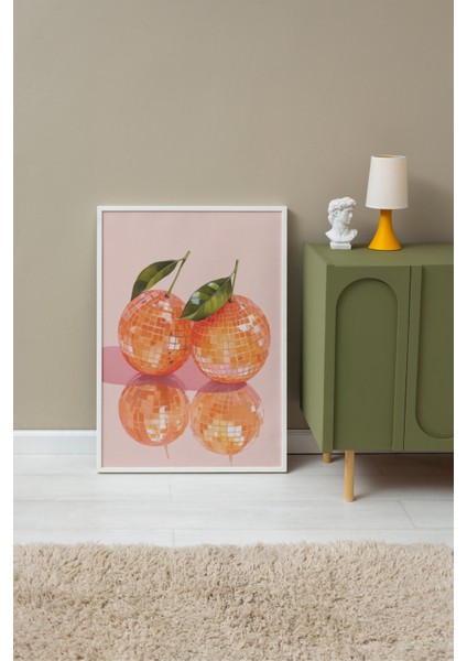 Beyaz Çerçeveli Tablo, Turuncu Mandalina Illüstrasyonu, Mutfak Dekoru Poster No: 109341 fırsatları