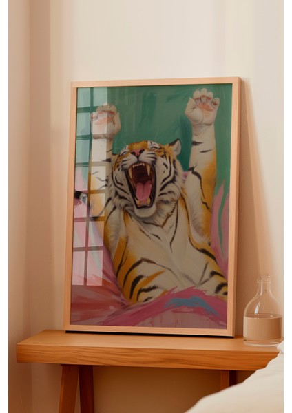 Ahşap Çerçeveli Tablo, Kaplan Bağırışı Dinamik Çizim, Genç Odası Dekoru Poster No: 109675 fiyatları
