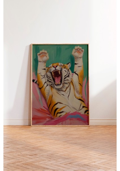 Ahşap Çerçeveli Tablo, Kaplan Bağırışı Dinamik Çizim, Genç Odası Dekoru Poster No: 109675 modelleri