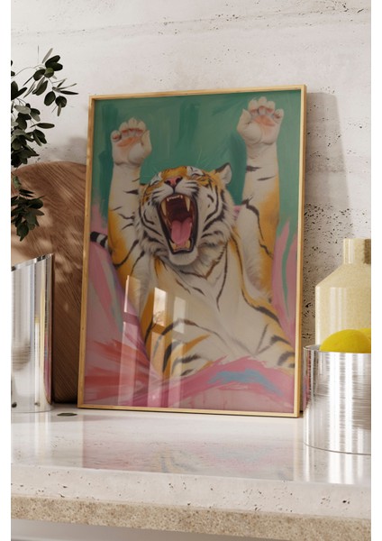 Ahşap Çerçeveli Tablo, Kaplan Bağırışı Dinamik Çizim, Genç Odası Dekoru Poster No: 109675 fırsatları