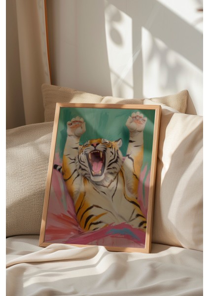 Ahşap Çerçeveli Tablo, Kaplan Bağırışı Dinamik Çizim, Genç Odası Dekoru Poster No: 109675 indirimleri
