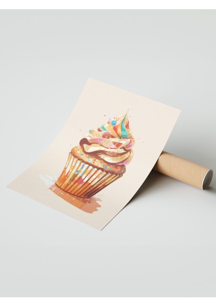 Çerçevesiz Poster, Cupcake Illüstrasyonu – Renkli Tatlı, Mutfak Dekoru Poster No: 109426 modelleri