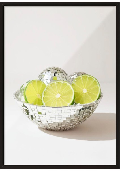 Siyah Çerçeveli Tablo, Kasede Limon Minimal Çizim, Mutfak Dekoru Poster No: 109559