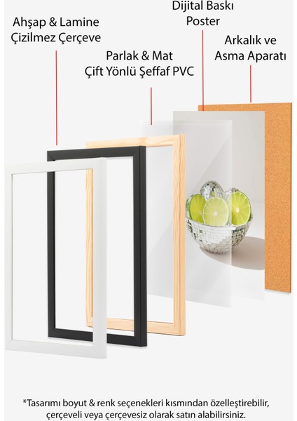 Siyah Çerçeveli Tablo, Kasede Limon Minimal Çizim, Mutfak Dekoru Poster No: 109559