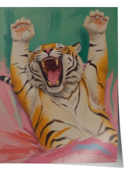 Çerçevesiz Poster, Kaplan Bağırışı Dinamik Çizim, Genç Odası Dekoru Poster No: 109675