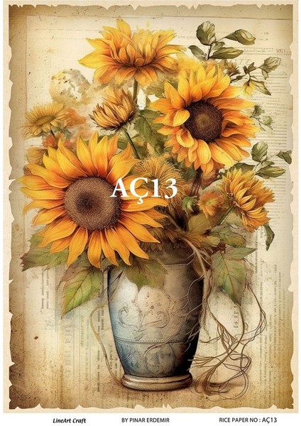 Ayçiçeği Serisi Aç13 Ayçiçek Deseni 30*42 cm Pirinç Dekopaj