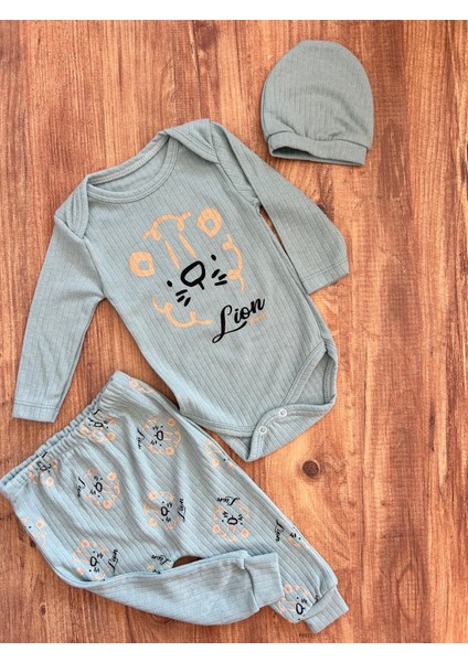 Unısex 0-4 Ay Şapkalı 3lü Bebek Takım